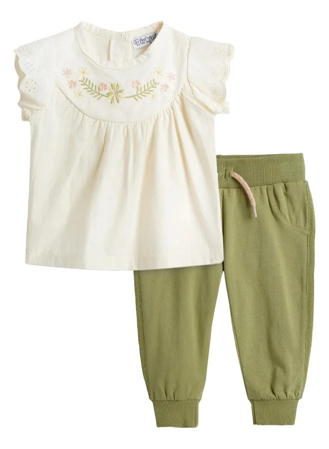Dirkje Girls Embroidered Top and Jogger Set